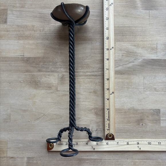 Vintage Large Hand Forged Copper w/ Twisted Metal Candle Holder - Picture 8 of 8